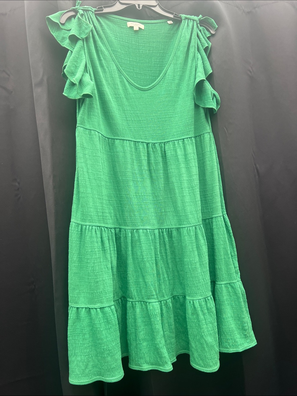 Max Studio Emerald Green Tiered Ruffle-Sleeve Midi Dress